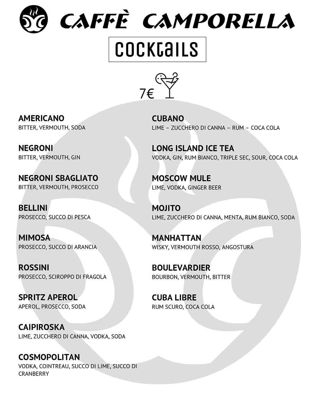 Lista Cocktails Caffè Camporella